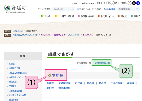 組織でさがす方法