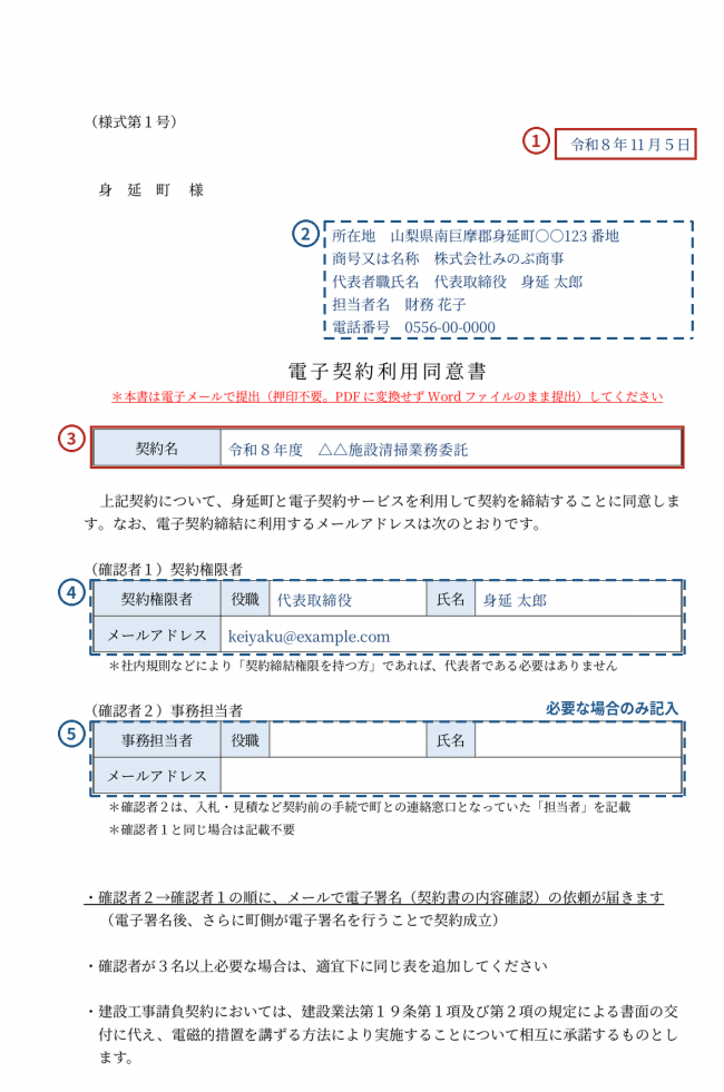 電子契約利用同意書の記入例です。
